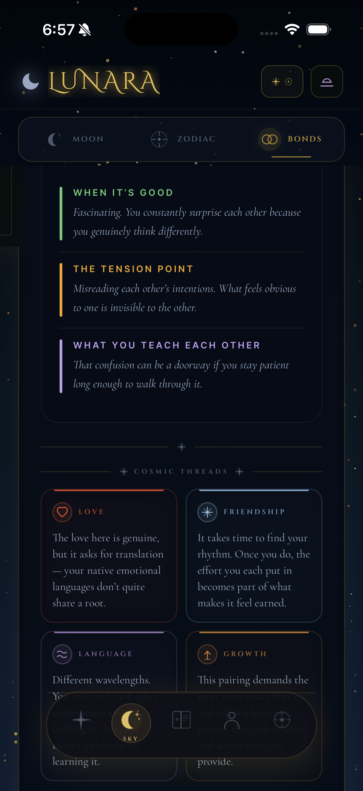 Lunara — compatibility reading between two signs